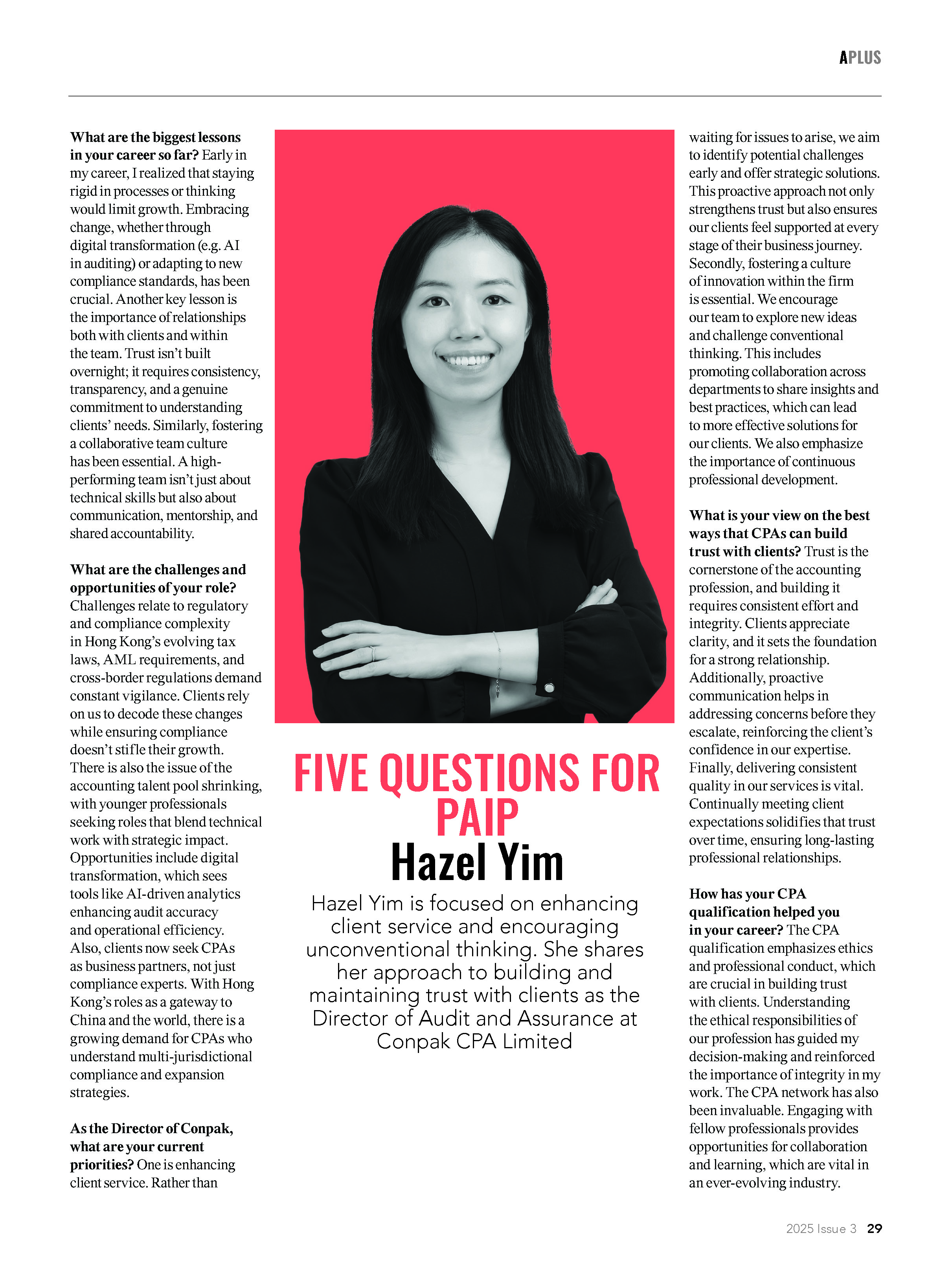 康栢董事于香港會計師公會《A Plus》雜志分享領(lǐng)導洞見